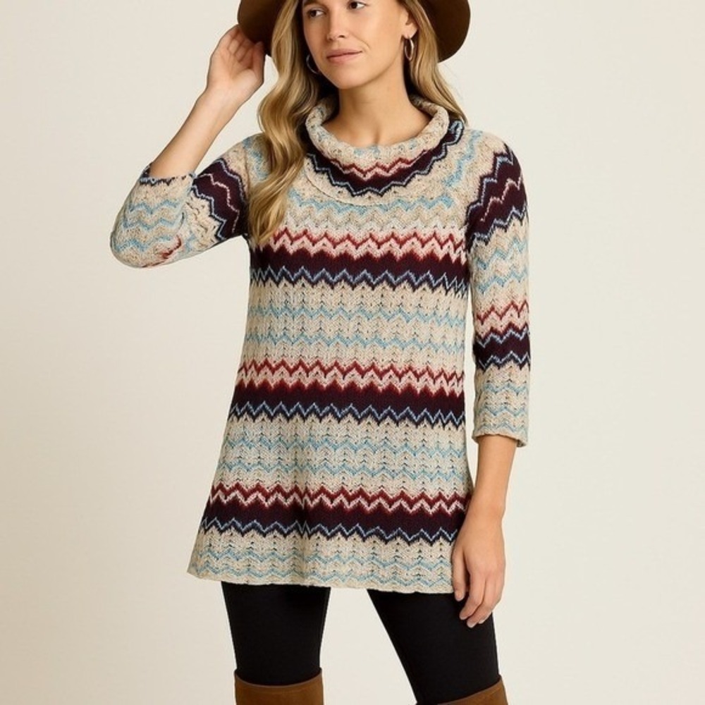 deedee & edee Chevron Open Knit Sweater Tunic Wool‎ Blend Size M